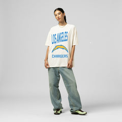 Los Angeles Chargers Women's Logo Rise Boyfriend T-Shirt Cream - Mitchell & Ness