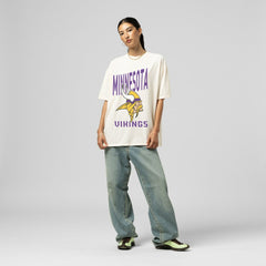 Minnesota Vikings Women's Logo Rise Boyfriend T-Shirt Cream - Mitchell & Ness