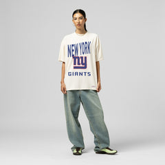 New York Giants Women's Logo Rise Boyfriend T-Shirt Cream - Mitchell & Ness