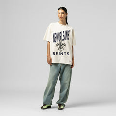 New Orleans Saints Women's Logo Rise Boyfriend T-Shirt Cream - Mitchell & Ness
