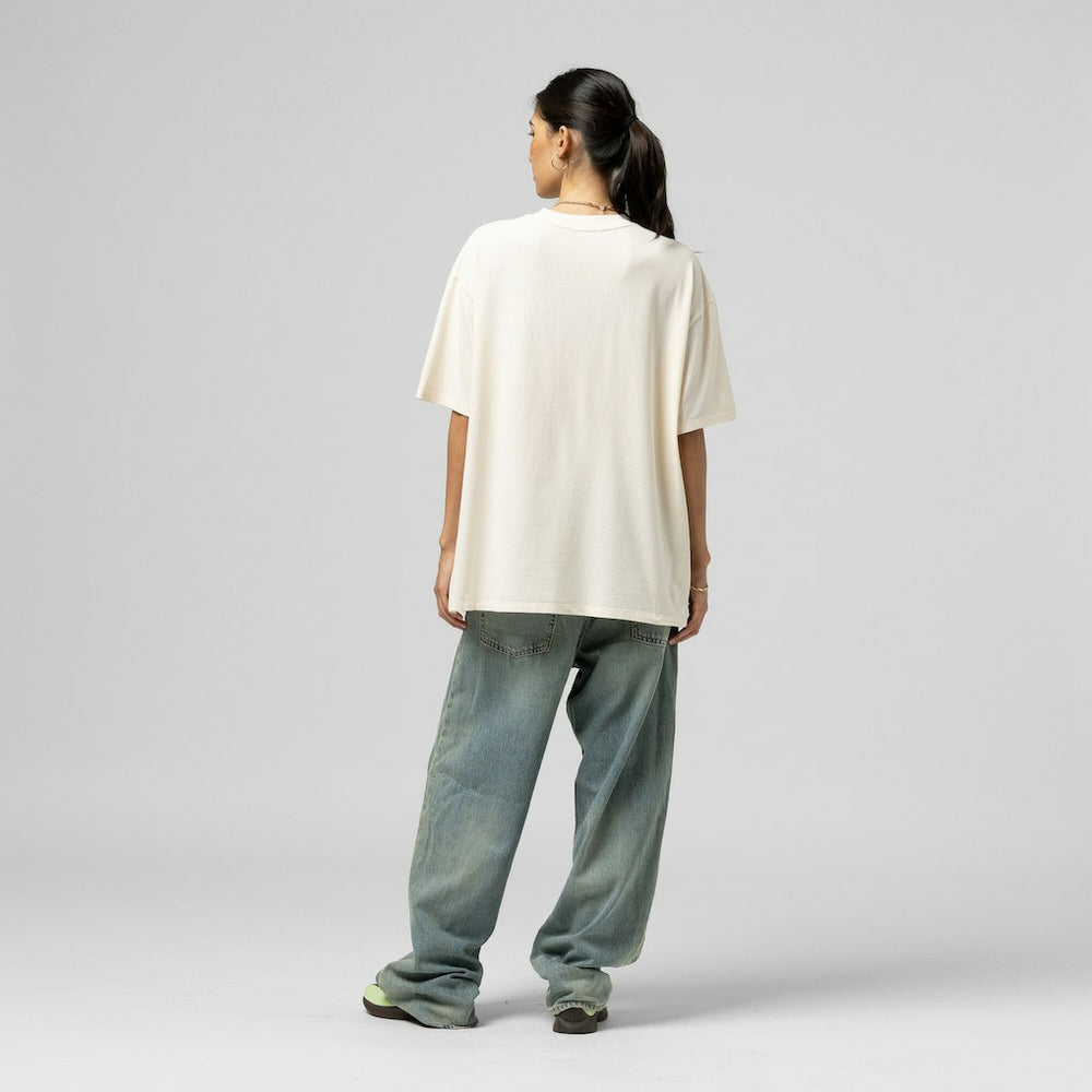 Pittsburgh Steelers Women's Logo Rise Boyfriend T-Shirt Cream - Mitchell & Ness