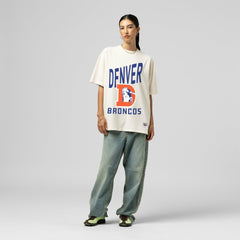 Denver Broncos Women's Logo Rise Boyfriend T-Shirt Cream - Mitchell & Ness