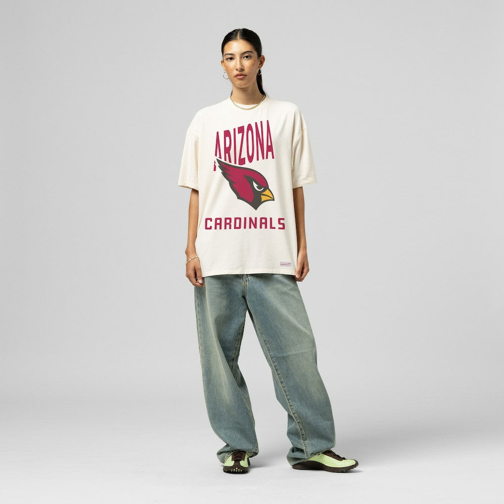 Arizona Cardinals Women's Logo Rise Boyfriend T-Shirt Cream - Mitchell & Ness