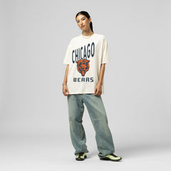 Chicago Bears Women's Logo Rise Boyfriend T-Shirt Cream - Mitchell & Ness