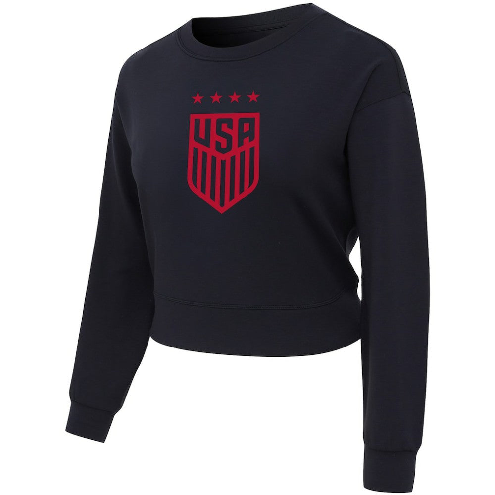 USWNT Concepts Sport Women's Tri-Blend Darby Knit Long Sleeve Crop Top - Black