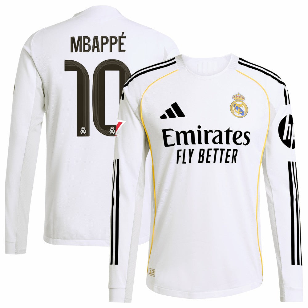 Adidas Kylian Mbappé Real Madrid 2025/26 Home Long Sleeve Player Jerseys - White