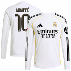 Adidas Kylian Mbappé Real Madrid 2025/26 Home Long Sleeve Player Jerseys - White