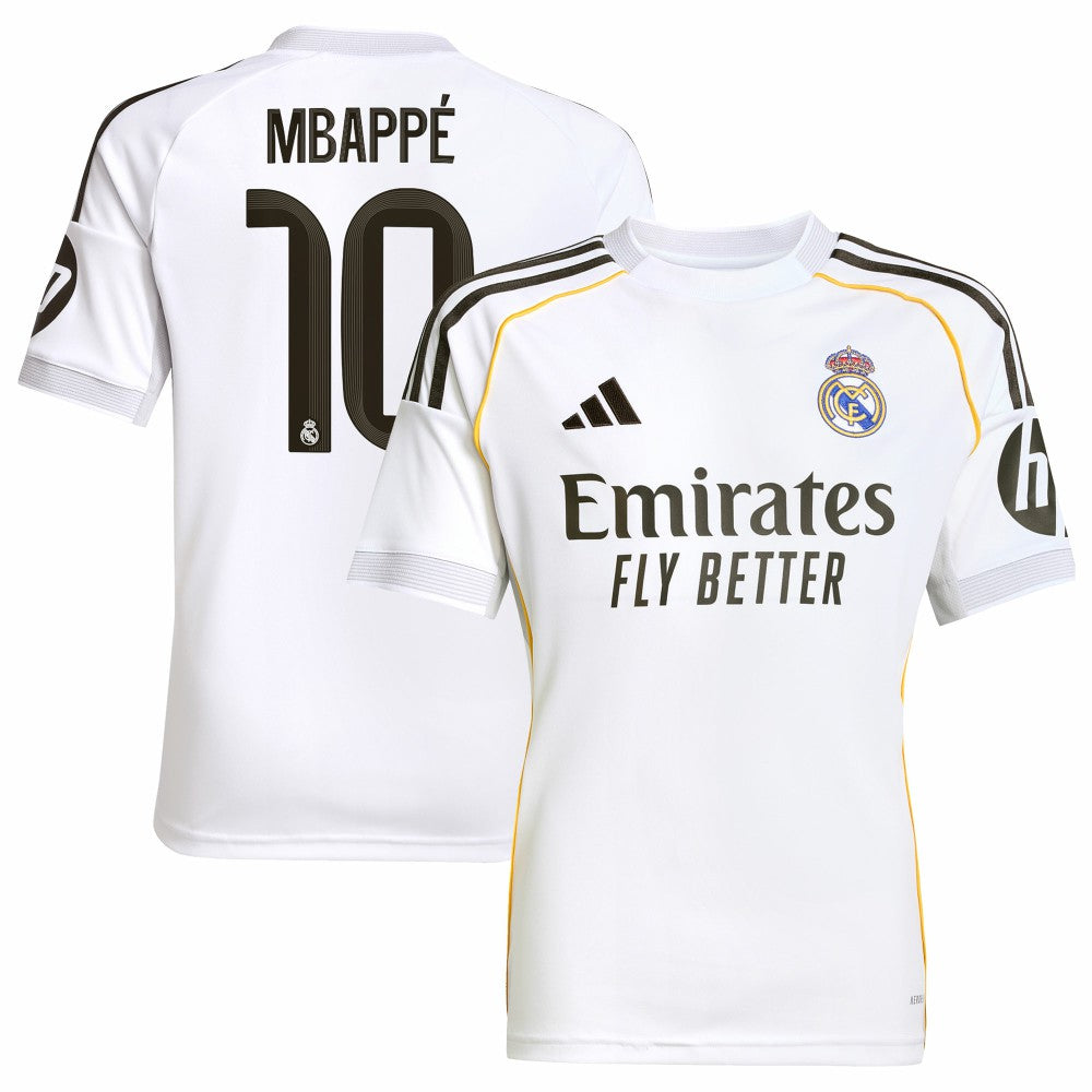 Adidas Kylian Mbappé Real Madrid Youth 2025/26 Home Replica Player Jerseys - White