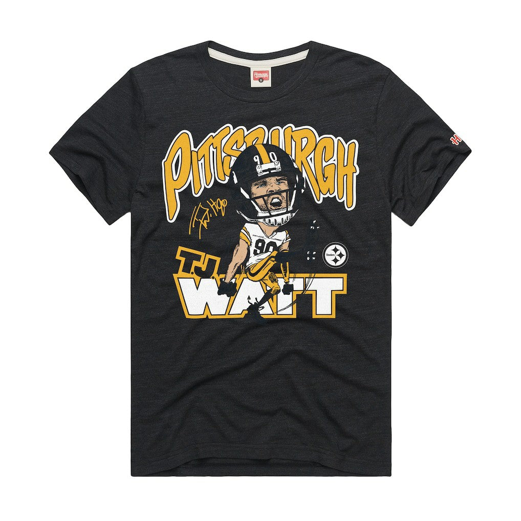 T.J. Watt Pittsburgh Steelers Homage Unisex Caricature Player Graphic Tri-Blend T-Shirt Charcoal - NFL
