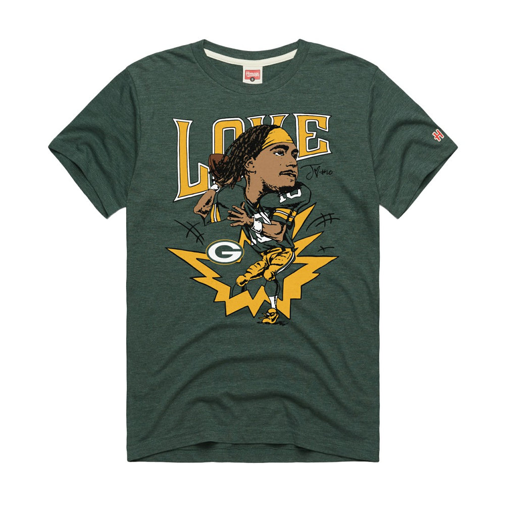 Jordan Love Green Bay Packers Homage Unisex Caricature Player Graphic Tri-Blend T-Shirt Green - NFL