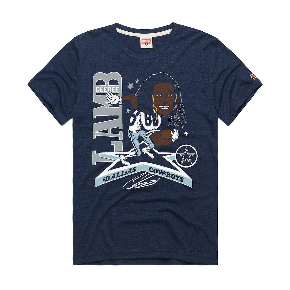 CeeDee Lamb Dallas Cowboys Homage Unisex Caricature Player Graphic Tri-Blend T-Shirt Navy - NFL