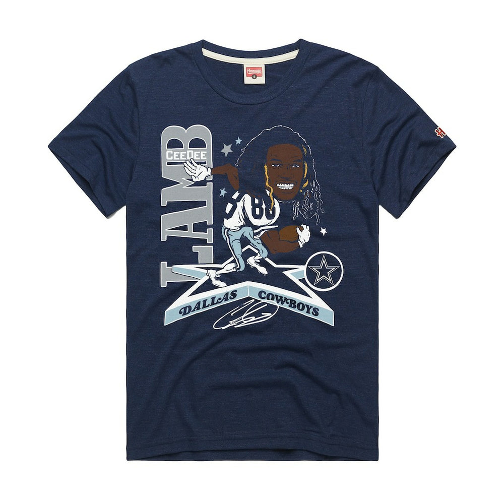 CeeDee Lamb Dallas Cowboys Homage Unisex Caricature Player Graphic Tri-Blend T-Shirt Navy - NFL