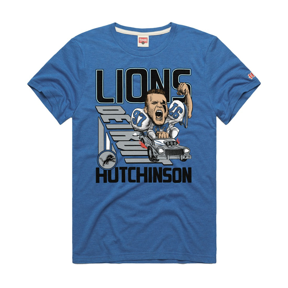 Aidan Hutchinson Detroit Lions Homage Unisex Caricature Player Graphic Tri-Blend T-Shirt Blue - NFL