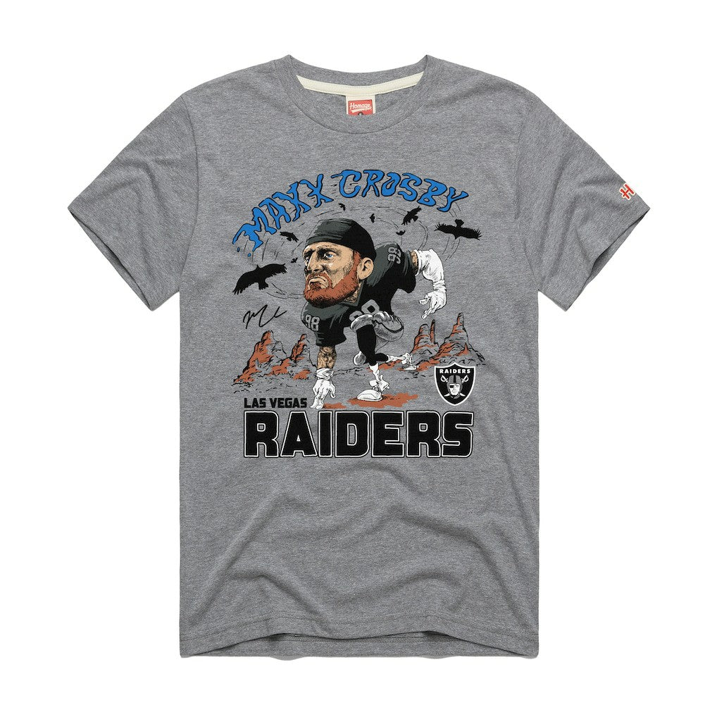 Maxx Crosby Las Vegas Raiders Homage Unisex Caricature Player Graphic Tri-Blend T-Shirt Silver - NFL