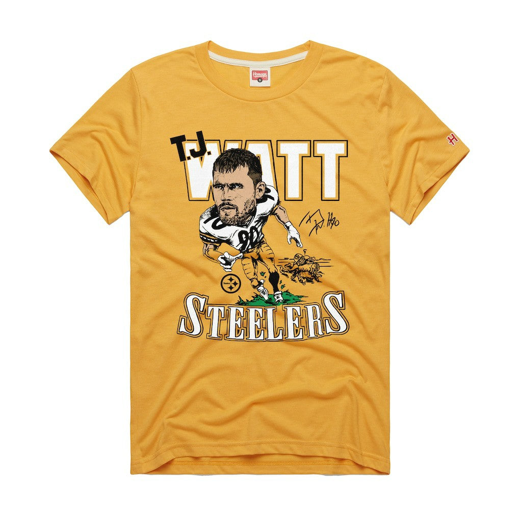 T.J. Watt Pittsburgh Steelers Homage Unisex Caricature Player Graphic Tri-Blend T-Shirt Gold - NFL