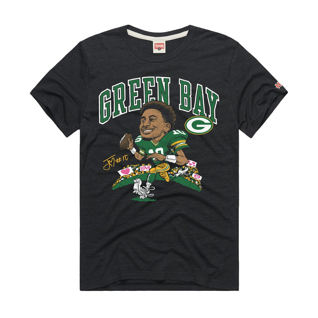 Jordan Love Green Bay Packers Homage Unisex Caricature Player Graphic Tri-Blend T-Shirt Charcoal - NFL