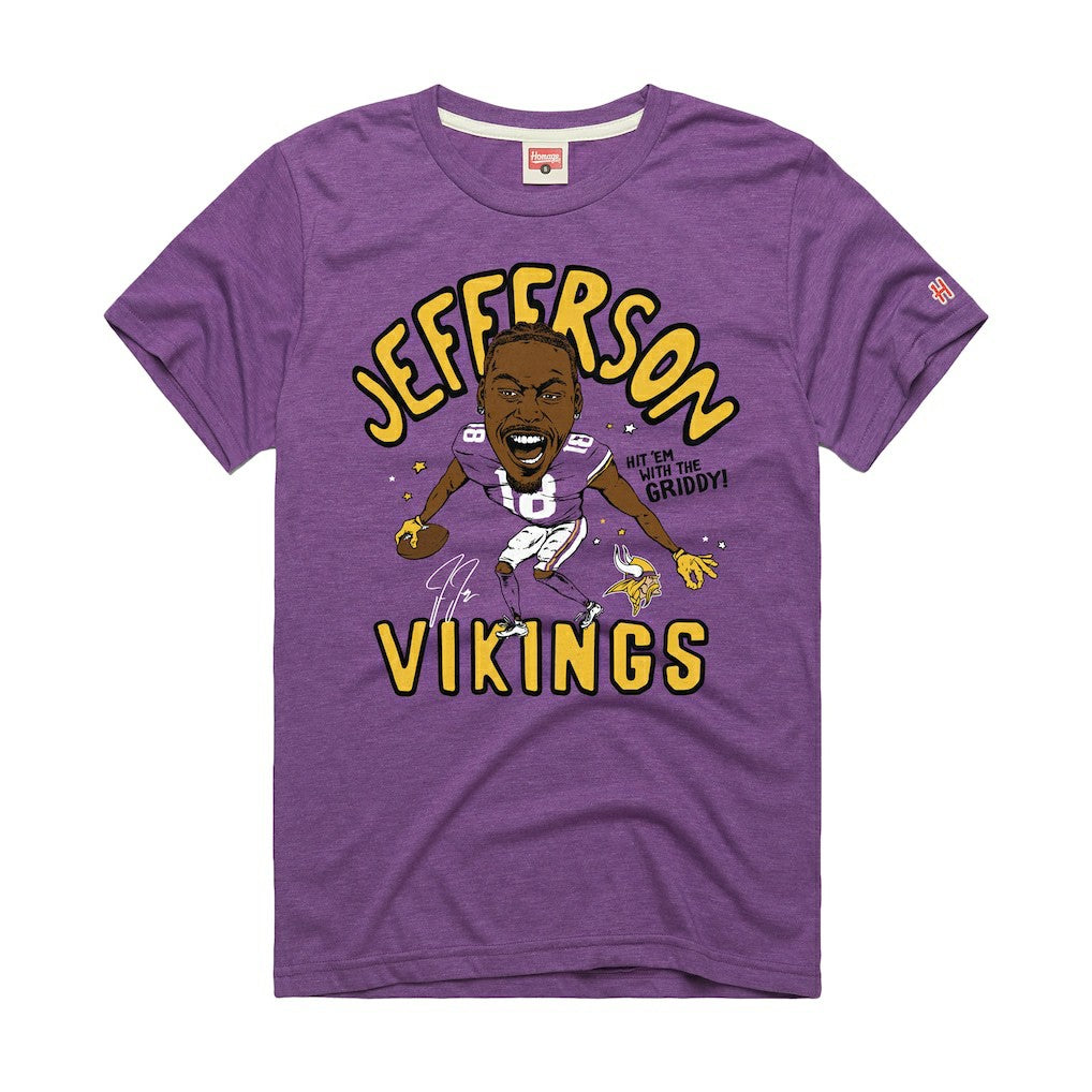 Justin Jefferson Minnesota Vikings Homage Unisex Caricature Player Graphic Tri-Blend T-Shirt Purple - NFL