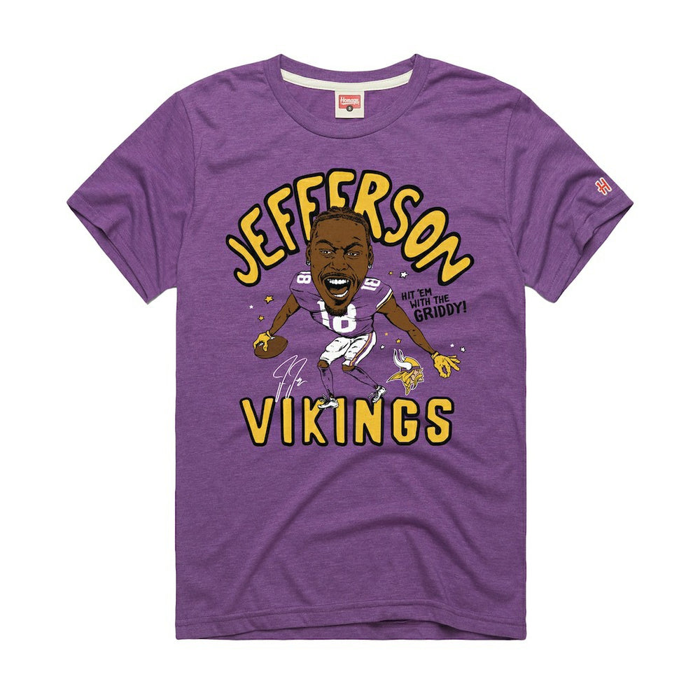 Justin Jefferson Minnesota Vikings Homage Unisex Caricature Player Graphic Tri-Blend T-Shirt Purple - NFL