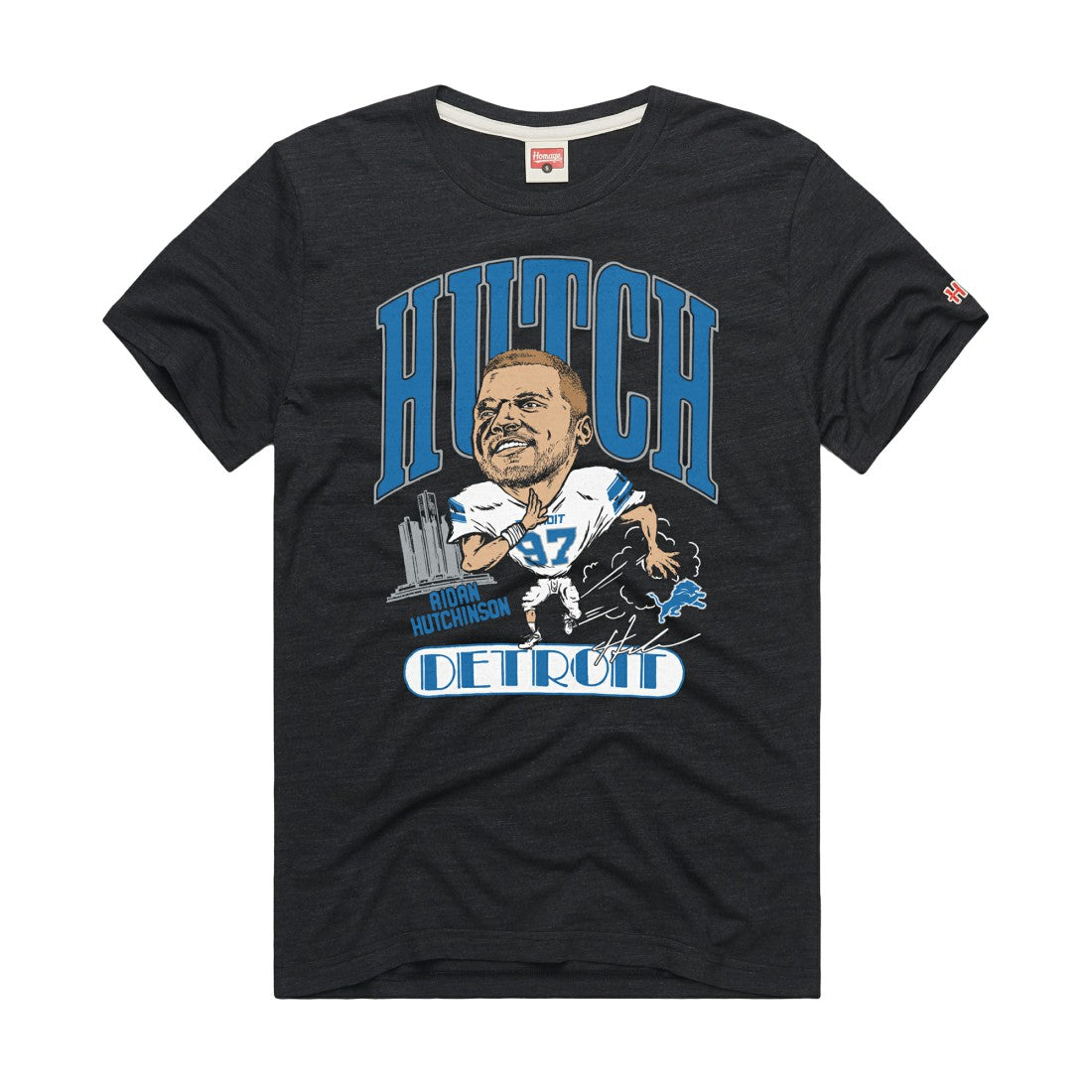 Aidan Hutchinson Detroit Lions Homage Unisex Caricature Player Graphic Tri-Blend T-Shirt Charcoal - NFL