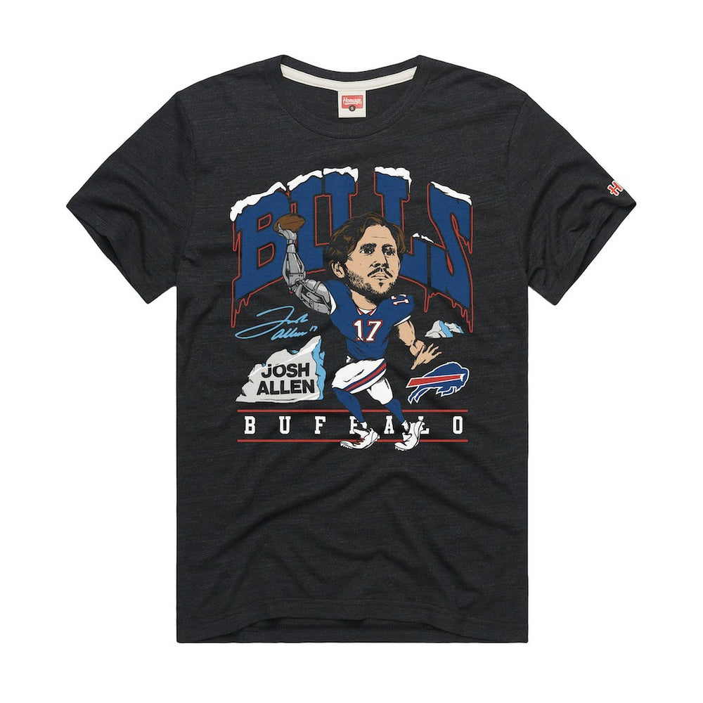 Josh Allen Buffalo Bills Homage Unisex Caricature Player Graphic Tri-Blend T-Shirt Charcoal - NFL