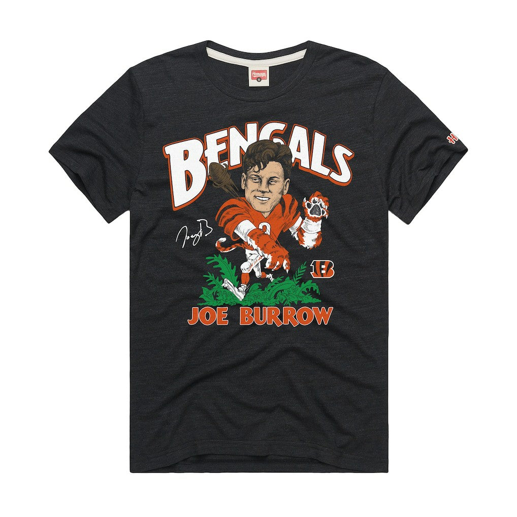 Joe Burrow Cincinnati Bengals Homage Unisex Caricature Player Graphic Tri-Blend T-Shirt Charcoal - NFL