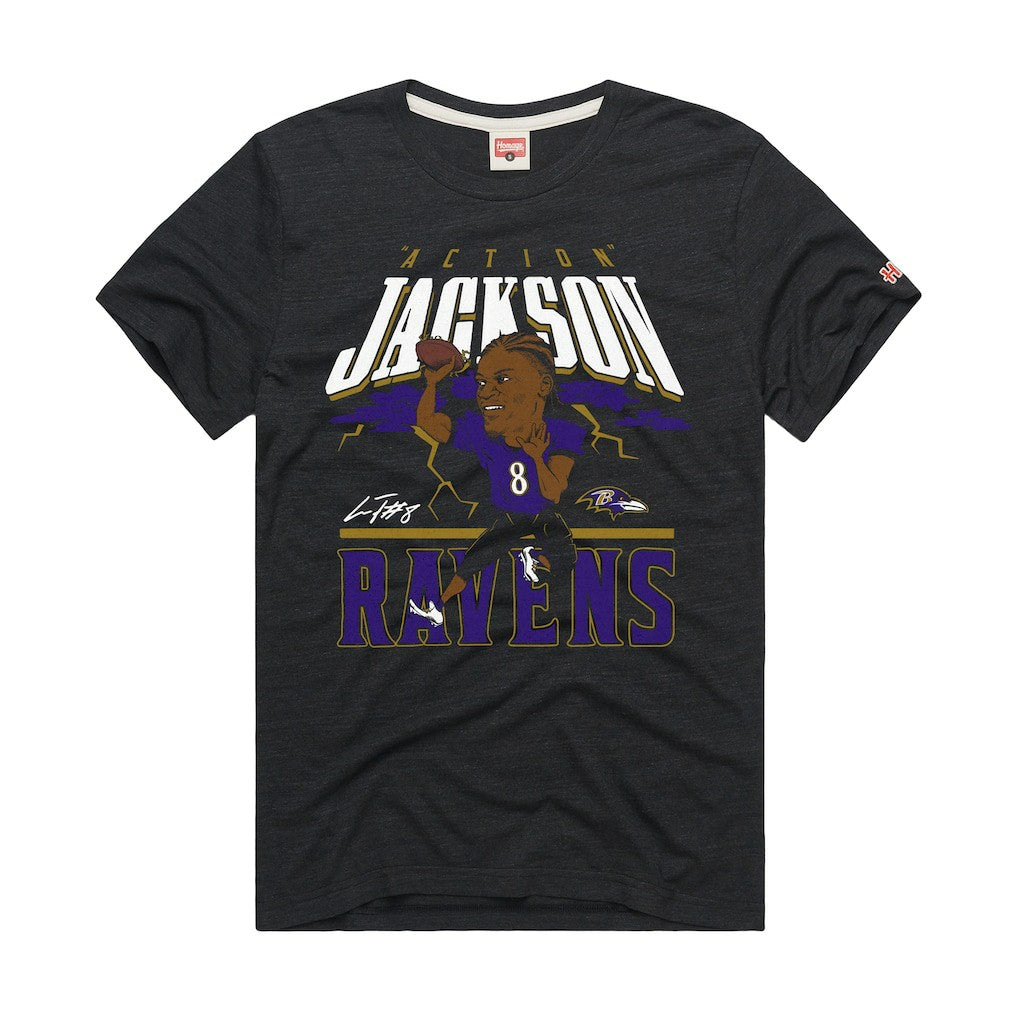 Lamar Jackson Baltimore Ravens Homage Unisex Caricature Player Graphic Tri-Blend T-Shirt Charcoal - NFL
