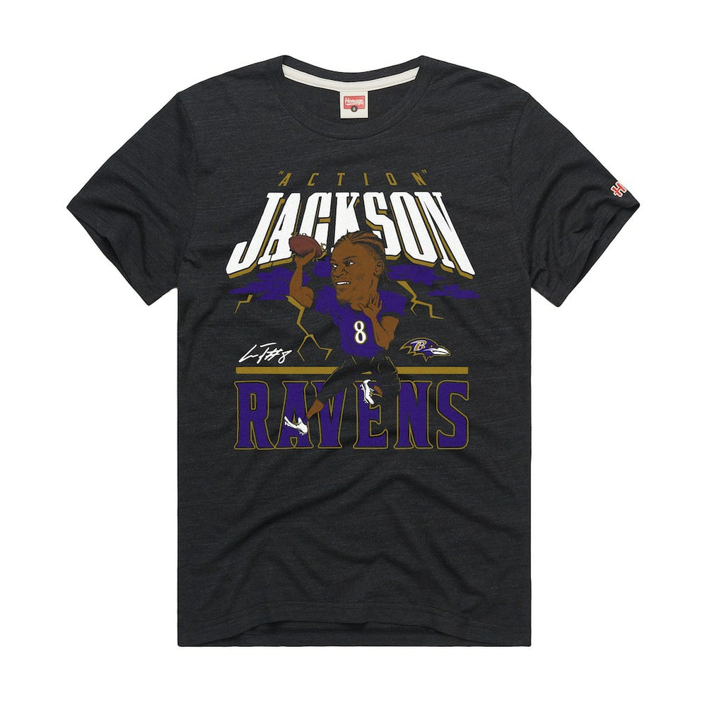 Lamar Jackson Baltimore Ravens Homage Unisex Caricature Player Graphic Tri-Blend T-Shirt Charcoal - NFL
