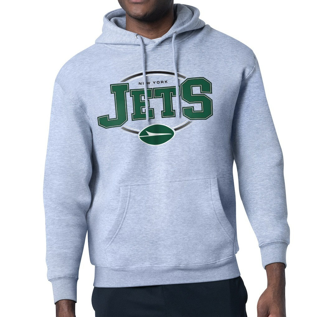 New York Jets Starter Team Track Graphic Pullover Hoodie Heather Gray - NFL