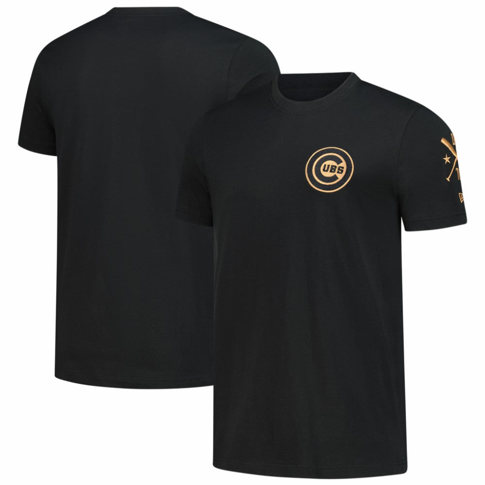 Chicago Cubs New Era Bronze Logo with Cross Bats Established T-Shirt Clearance