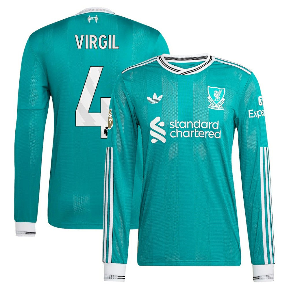 Adidas Virgil van Dijk Liverpool 2025/26 Third Long Sleeve Player Jerseys - Green