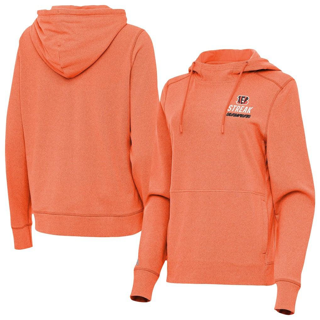 Cincinnati Bengals Antigua Women's Streak Justice Pullover Hoodie Heather Orange - NFL