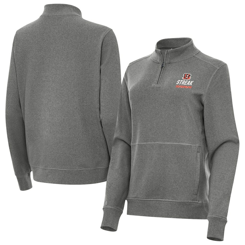 Cincinnati Bengals Antigua Women's Streak Crush Quarter-Zip Pullover Heather Black - NFL