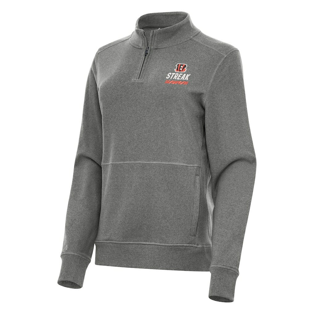 Cincinnati Bengals Antigua Women's Streak Crush Quarter-Zip Pullover Heather Black - NFL