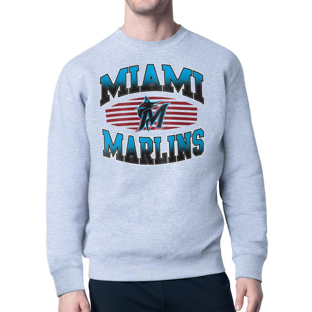 Miami Marlins Starter Team Grit Graphic Fleece Pullover Sweatshirt Clearance