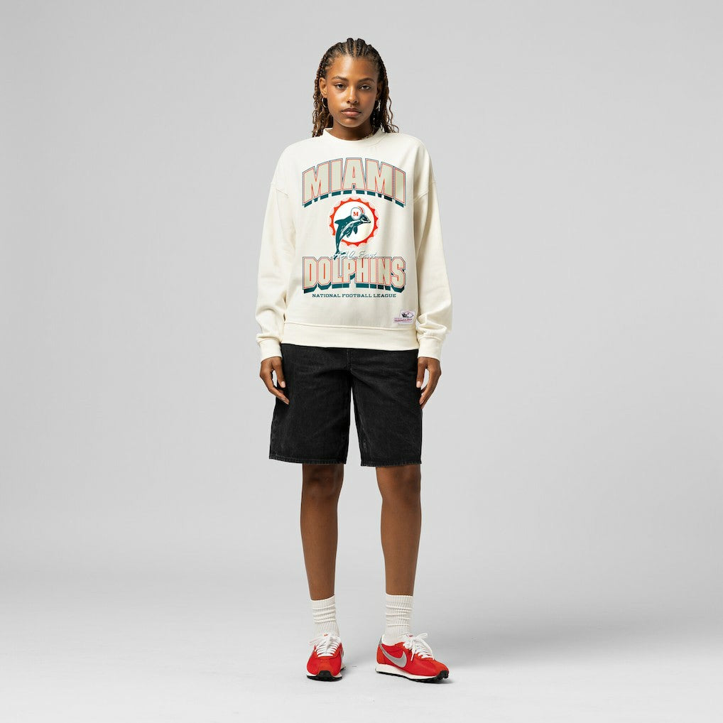Miami Dolphins Women's Tonal Arch Sweatshirt Cream - Mitchell & Ness