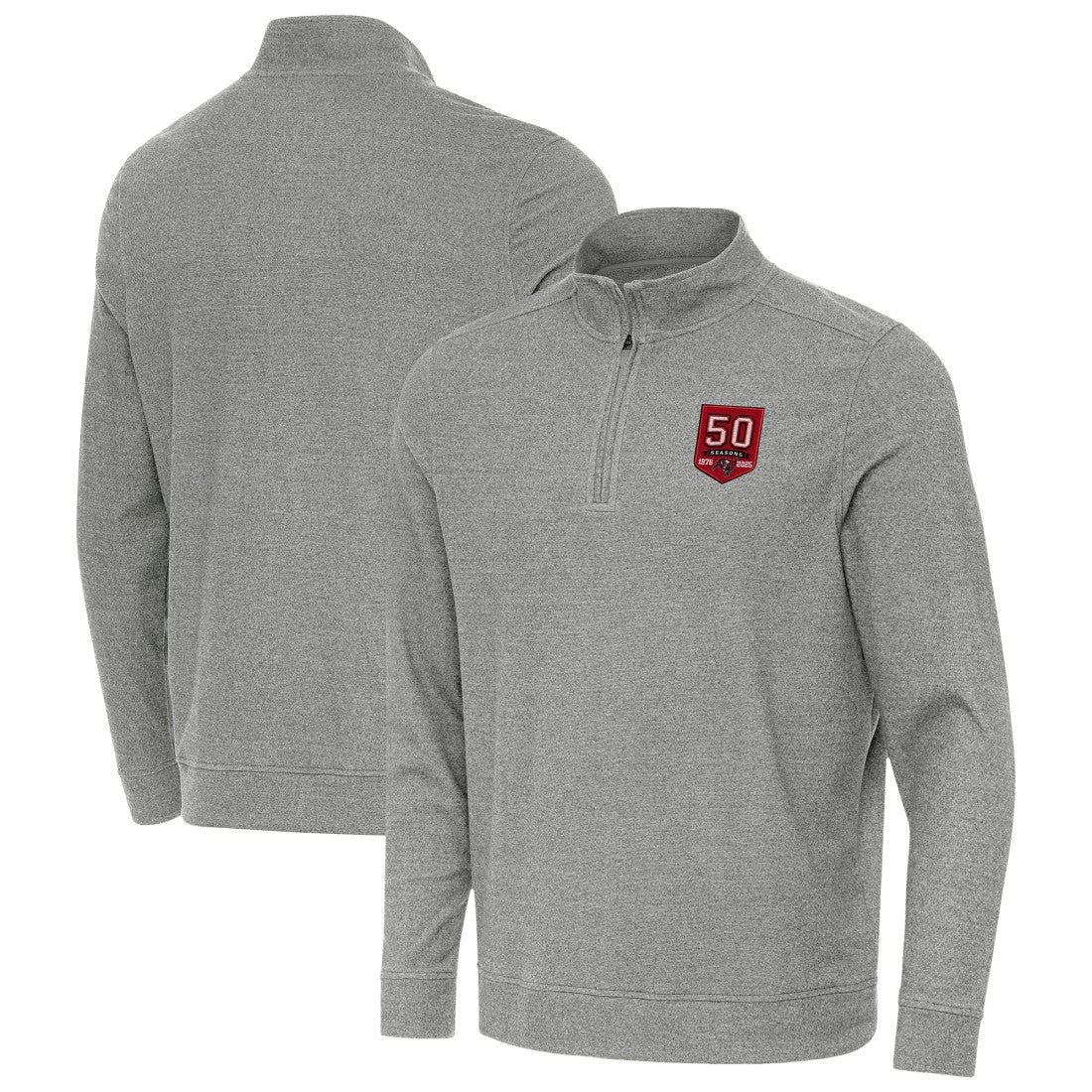 Tampa Bay Buccaneers Antigua 50th Season Subtle Quarter-Zip Sweatshirt Heather Black - NFL