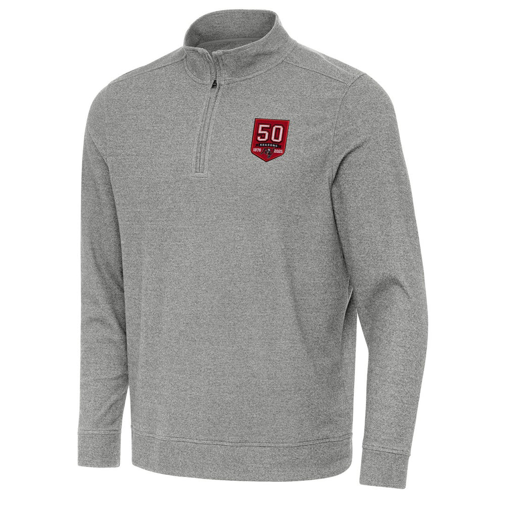 Tampa Bay Buccaneers Antigua 50th Season Subtle Quarter-Zip Sweatshirt Heather Black - NFL