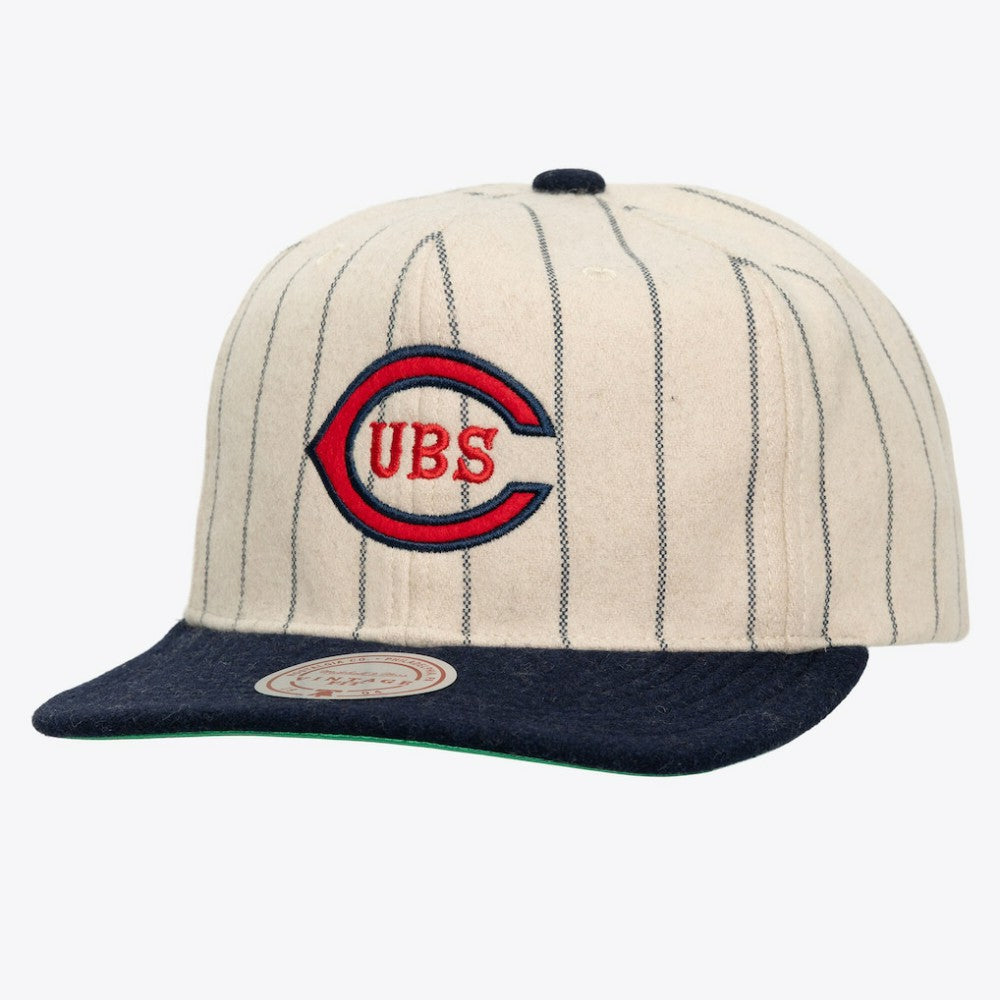 Chicago Cubs Mitchell & Ness Unisex Vintage Ground Melton Wool Pinstripe Adjustable Hat Online