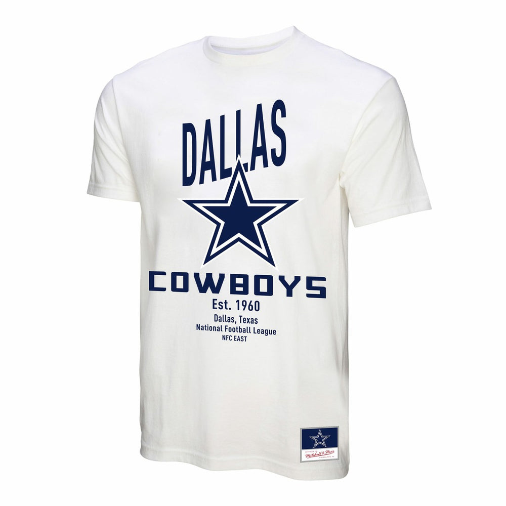 Dallas Cowboys Women's Logo Rise Boyfriend T-Shirt White - Mitchell & Ness