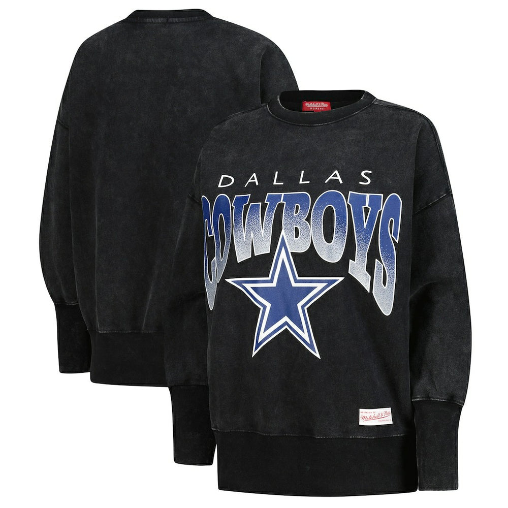 Dallas Cowboys Women's Delineate Mineral Wash Crewneck Sweatshirt Black - Mitchell & Ness