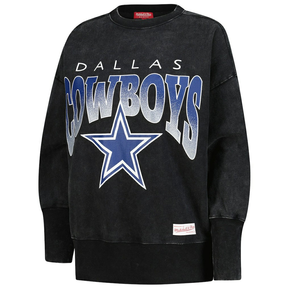 Dallas Cowboys Women's Delineate Mineral Wash Crewneck Sweatshirt Black - Mitchell & Ness