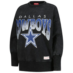 Dallas Cowboys Women's Delineate Mineral Wash Crewneck Sweatshirt Black - Mitchell & Ness