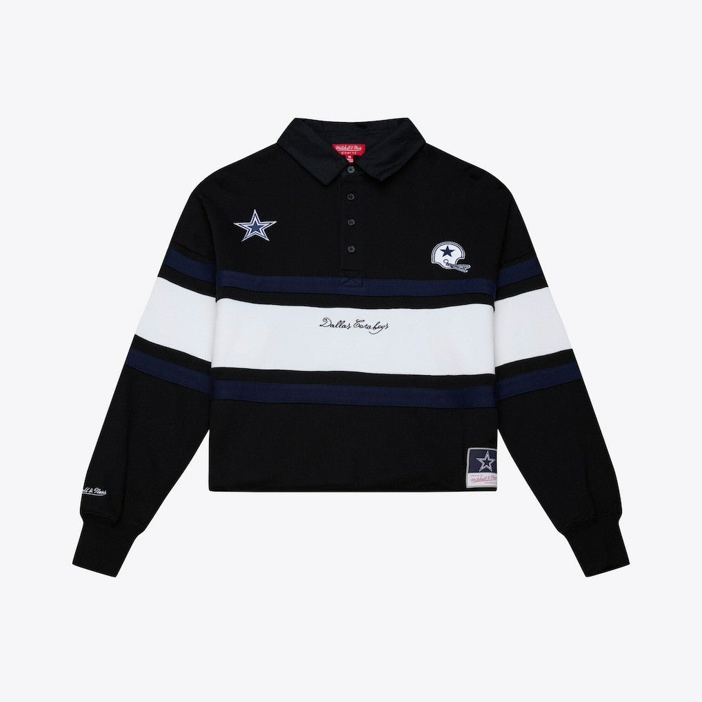 Dallas Cowboys Women's Cropped Long Sleeve Rugby Polo Black - Mitchell & Ness
