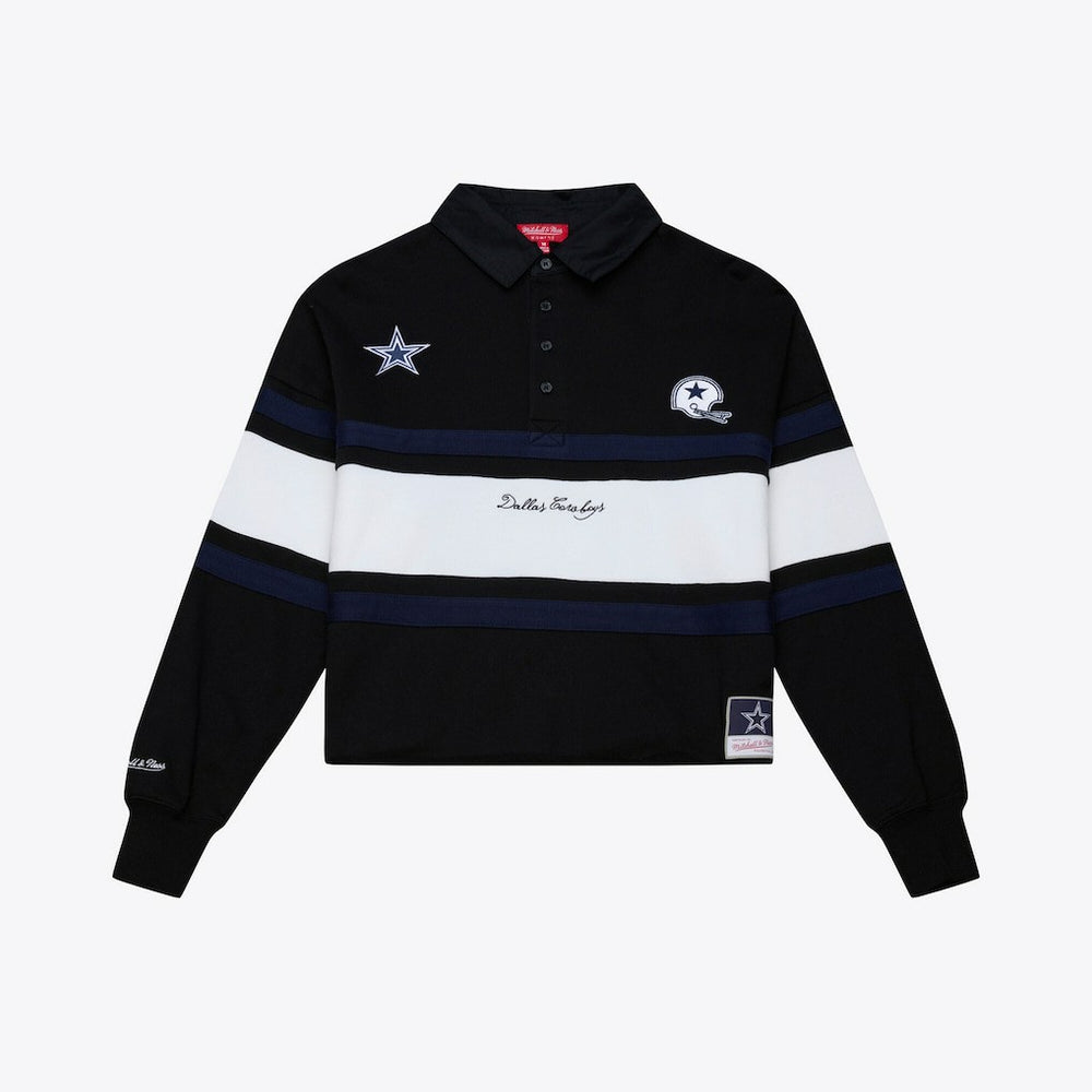 Dallas Cowboys Women's Cropped Long Sleeve Rugby Polo Black - Mitchell & Ness