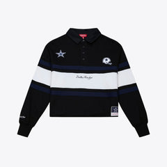 Dallas Cowboys Women's Cropped Long Sleeve Rugby Polo Black - Mitchell & Ness