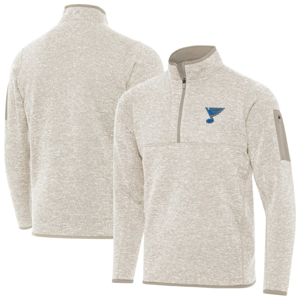 St. Louis Blues - Antigua Fortune Quarter-Zip Pullover Jacket Oatmeal