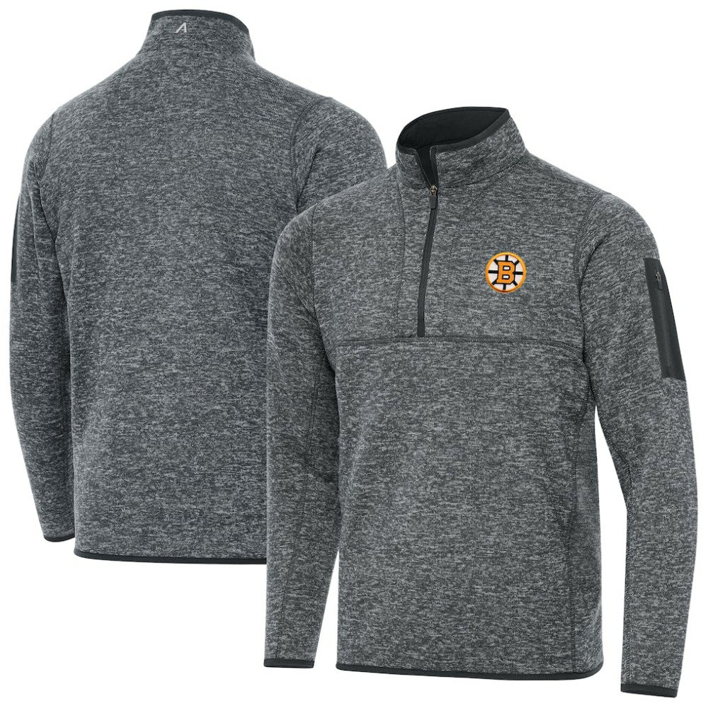Boston Bruins Antigua Fortune Quarter-Zip Pullover Jacket Heather Black