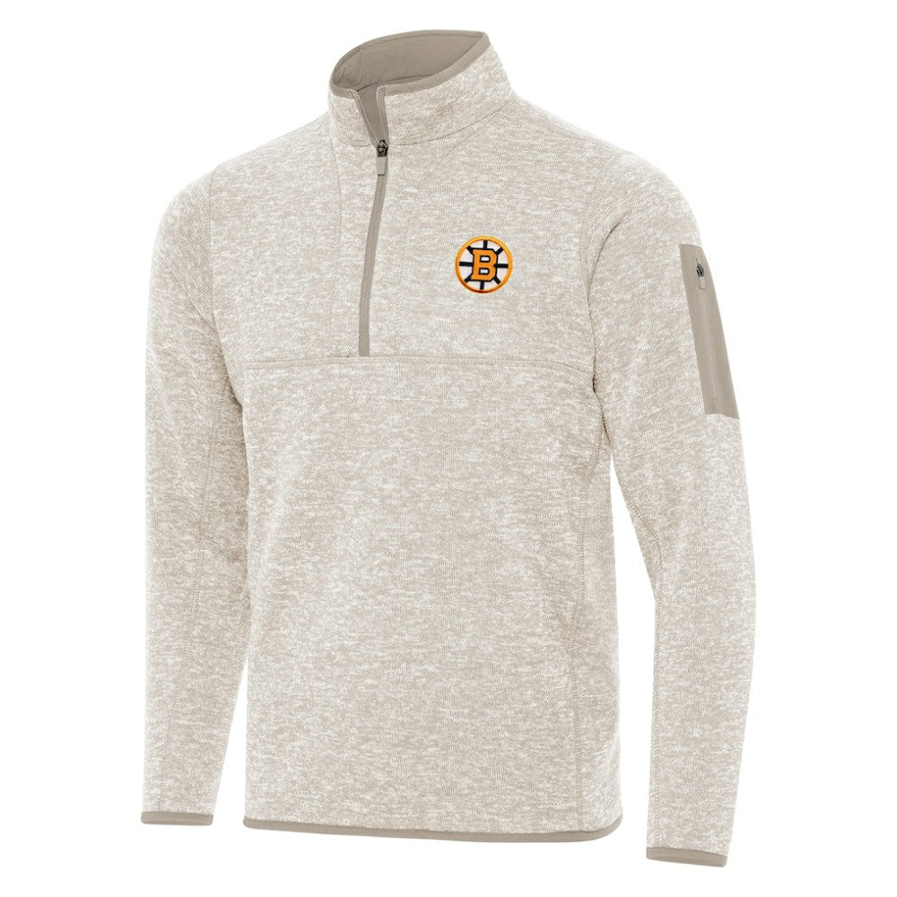 Boston Bruins Antigua Fortune Quarter-Zip Pullover Jacket Oatmeal