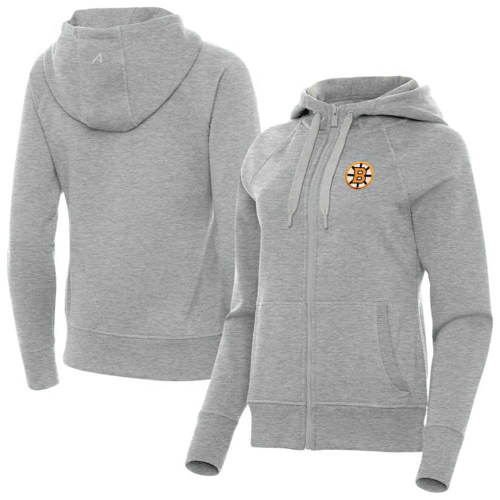 Boston Bruins Antigua Women's Victory Full-Zip Hoodie Heather Gray