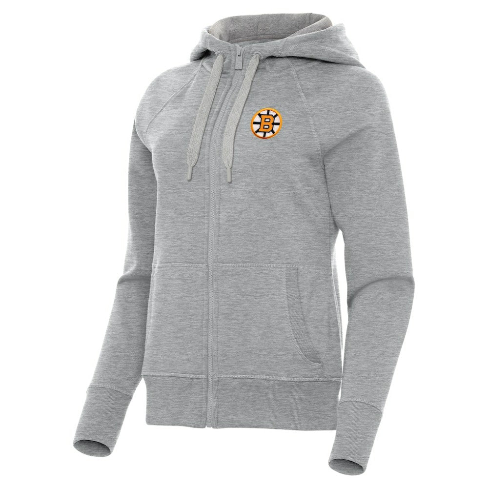 Boston Bruins Antigua Women's Victory Full-Zip Hoodie Heather Gray